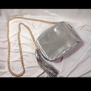 Silver Crossbody Bag with Gold Chain